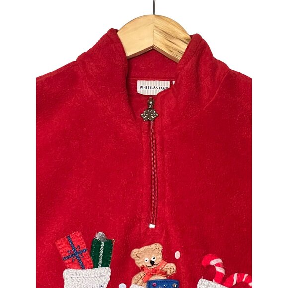 White Stag Women Large Red Christmas Fleece Pullover With Stocking Embroidery 1/ - Picture 3 of 15